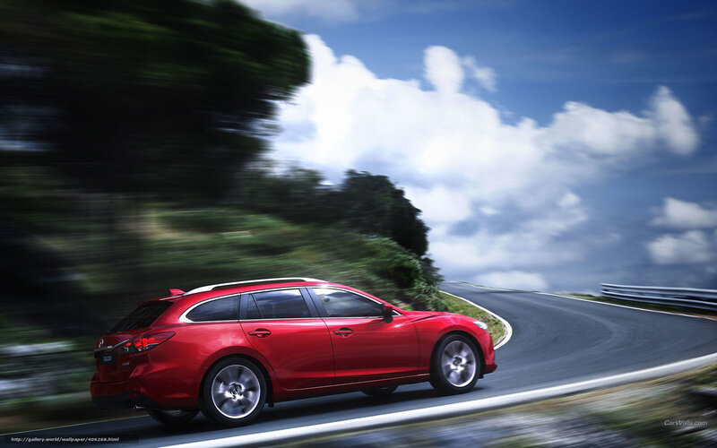 Red Station Wagon — Dynamic, Afternoon, Photograph, Car, Road, Trees
