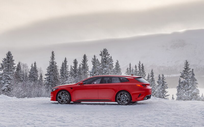 Red Station Wagon — Serene, Winter, Photograph
