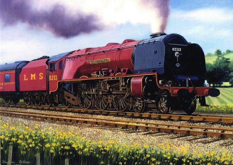 Red Steam Locomotive — Dramatic, Afternoon, Painting