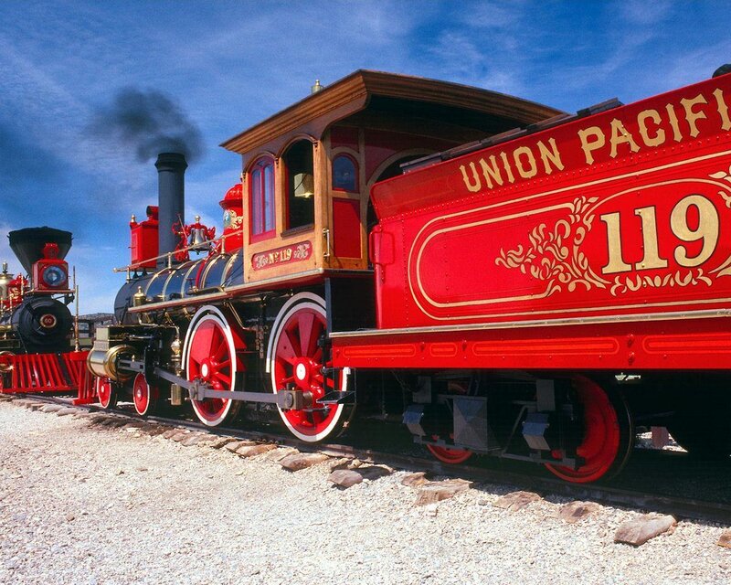 Red Steam Locomotive — Dramatic, Afternoon