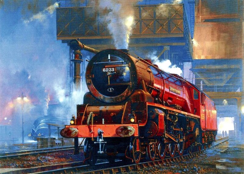 Red Steam Locomotive — Dramatic, Night
