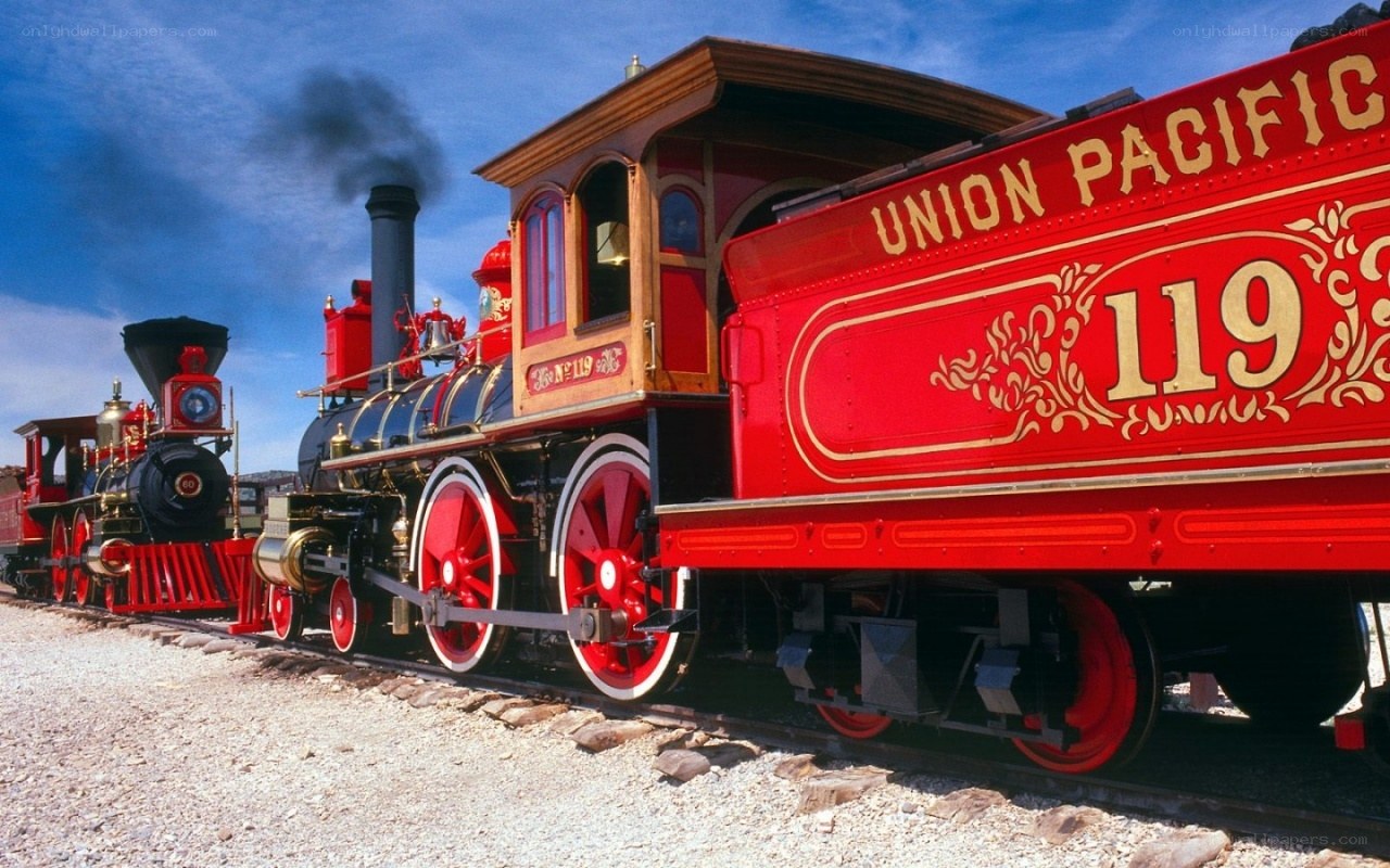 Red steam train Union Pacific 119