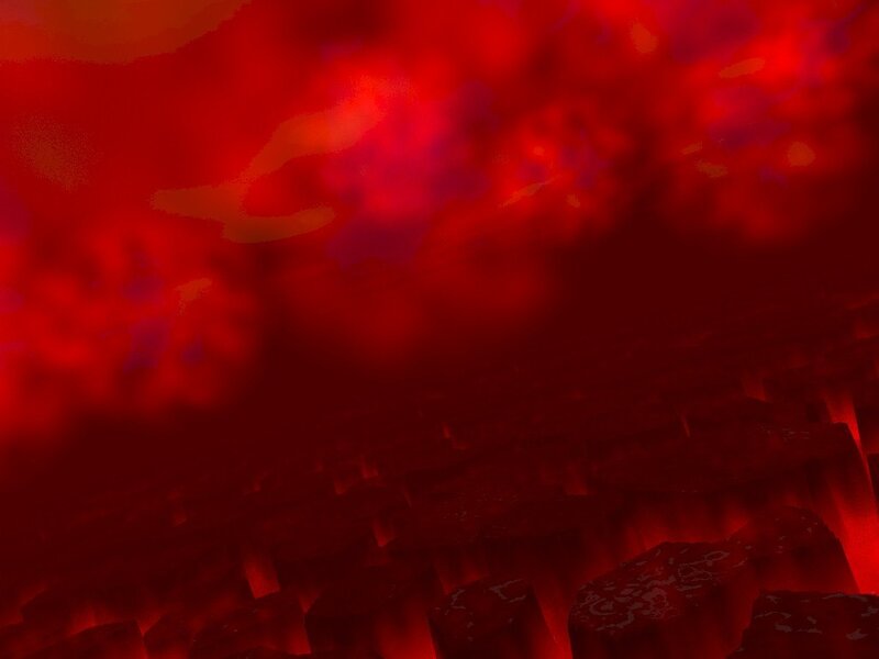Red storm over rocky terrain