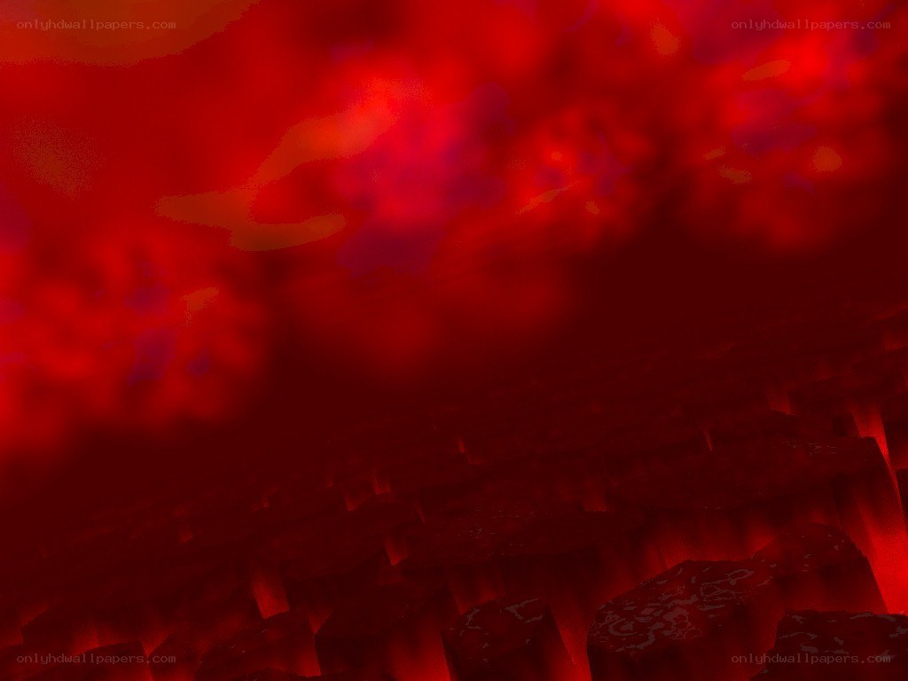 Red storm over rocky terrain