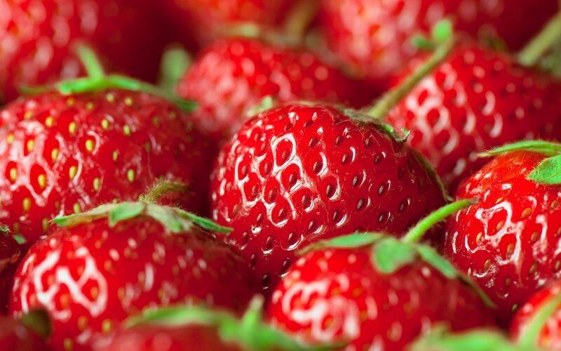 Red Strawberries — Fresh, Photograph, Green Stems