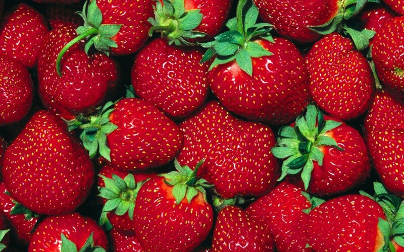 Red Strawberries — Green Leaves, Green