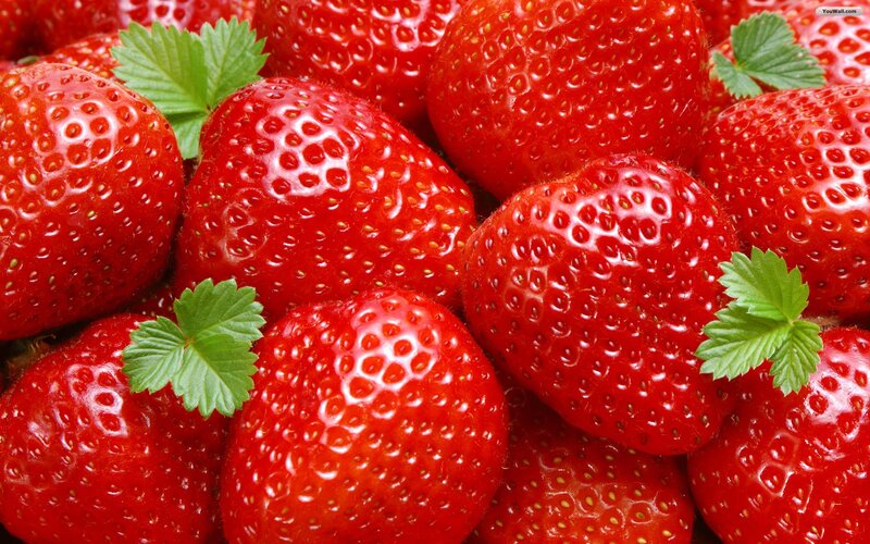 Red Strawberries with Leaves