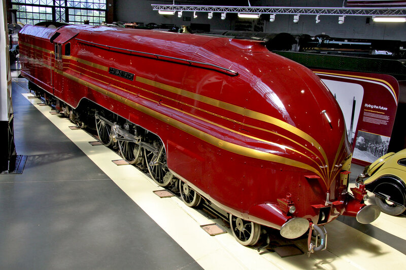 Red streamlined steam locomotive
