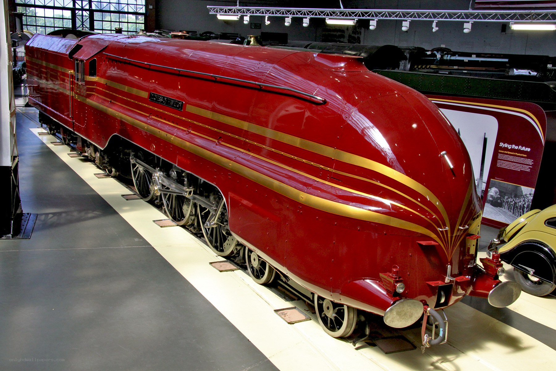 Red streamlined steam locomotive