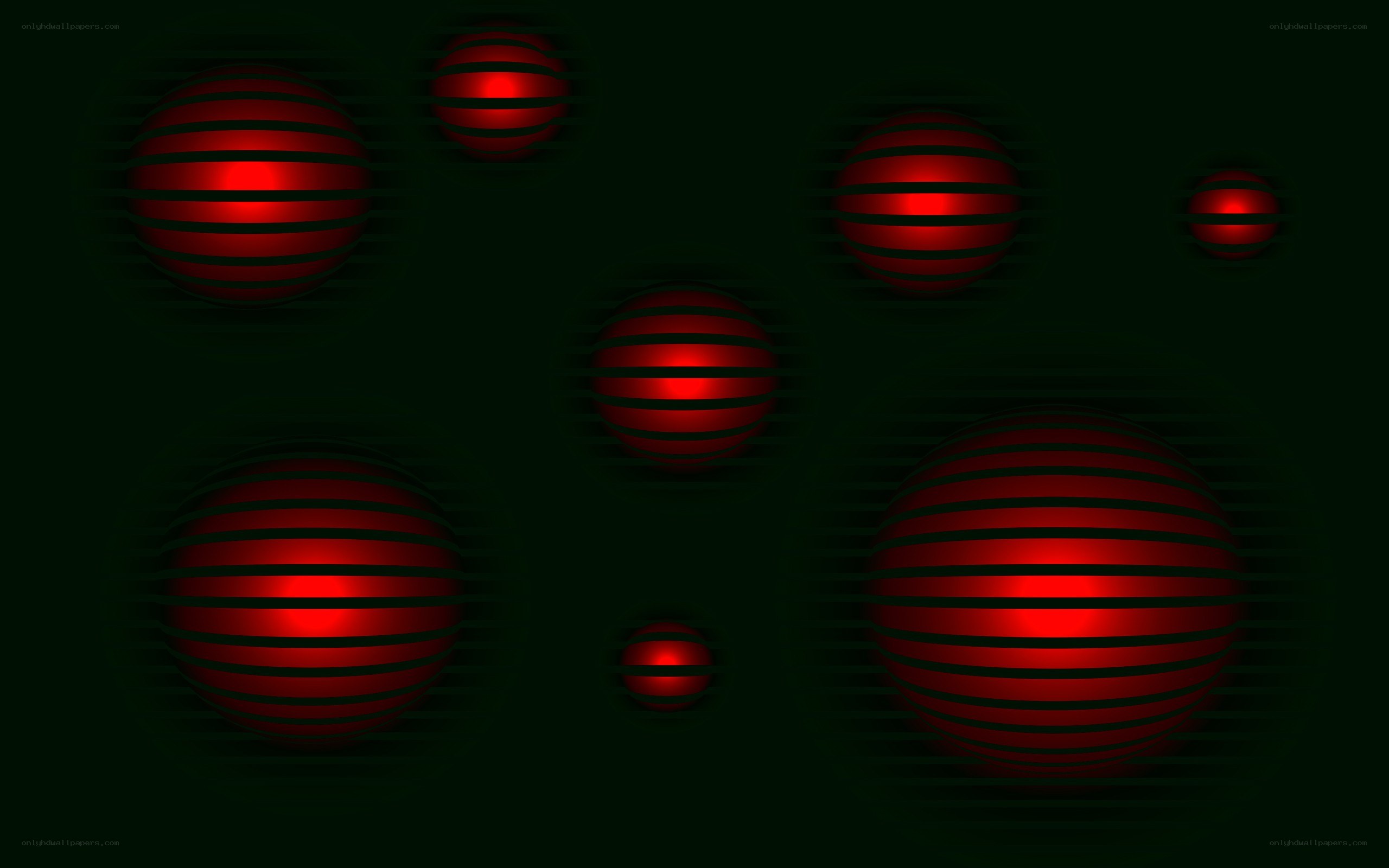 Red striped spheres on dark background