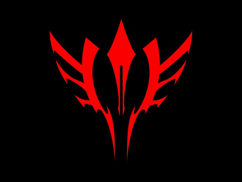 red stylized symbol on black