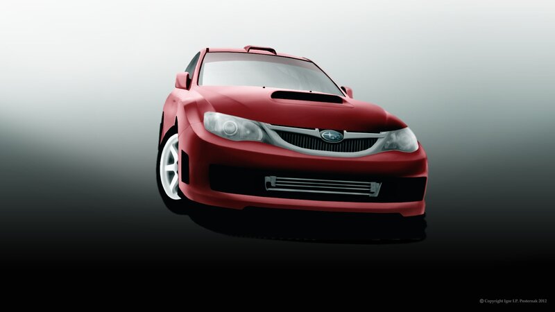 Red Subaru Car — Dramatic
