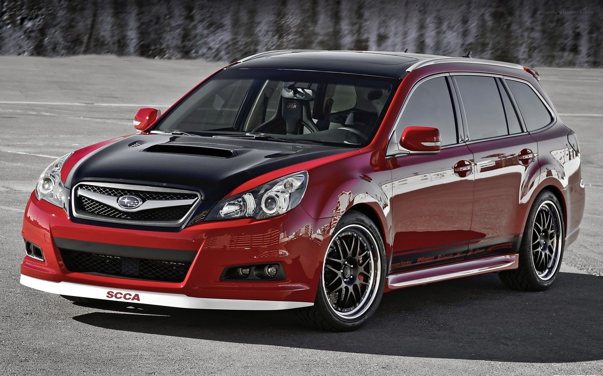 Red Subaru station wagon