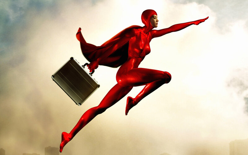 Red-suited Figure Flying