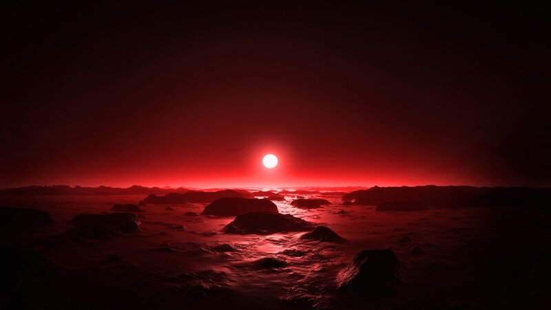 Red Sun over Alien Landscape — Dramatic