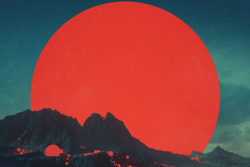 Red Sun over Mountains — Dramatic, Sunset, Digital Art, Sky