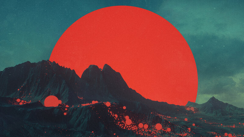 Red Sun over Mountains — Dramatic, Sunset, Digital Art
