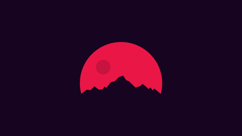 Red Sun over Mountains — Dramatic, Sunset, Minimalist
