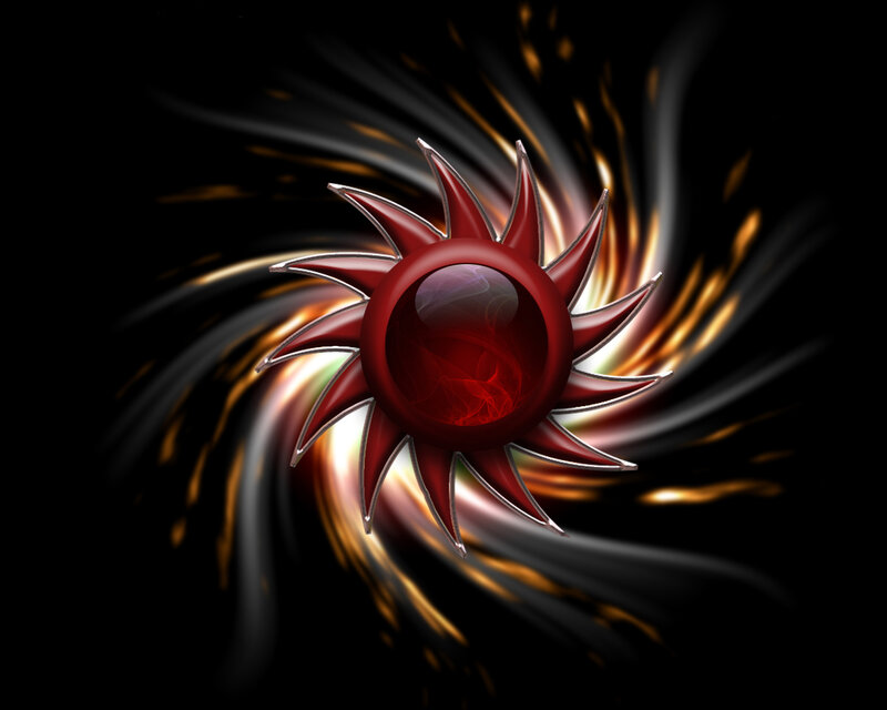 Red sunburst with energy waves
