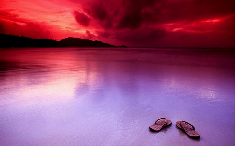 Red sunset at the beach