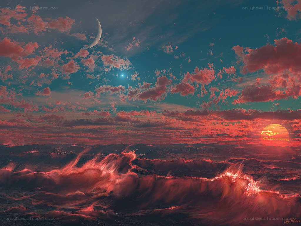 Red Sunset on Alien Planet