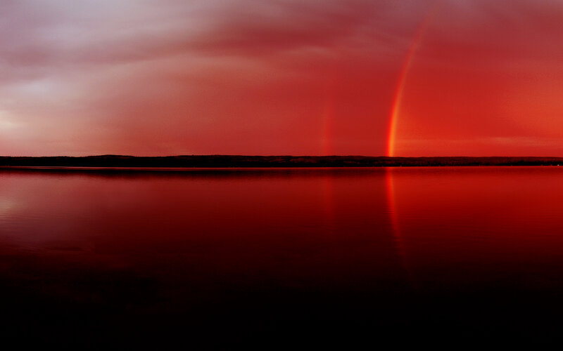 Red sunset over a lake