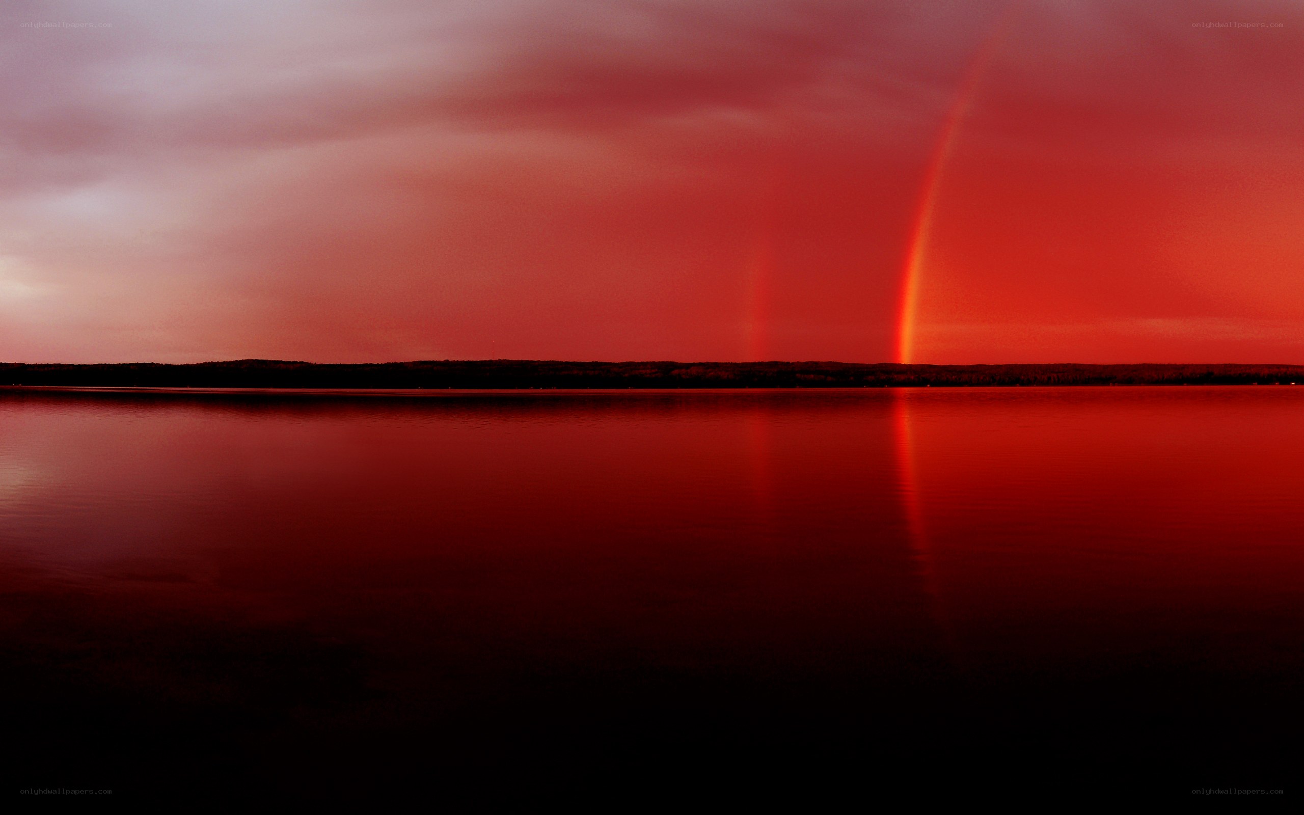 Red sunset over a lake