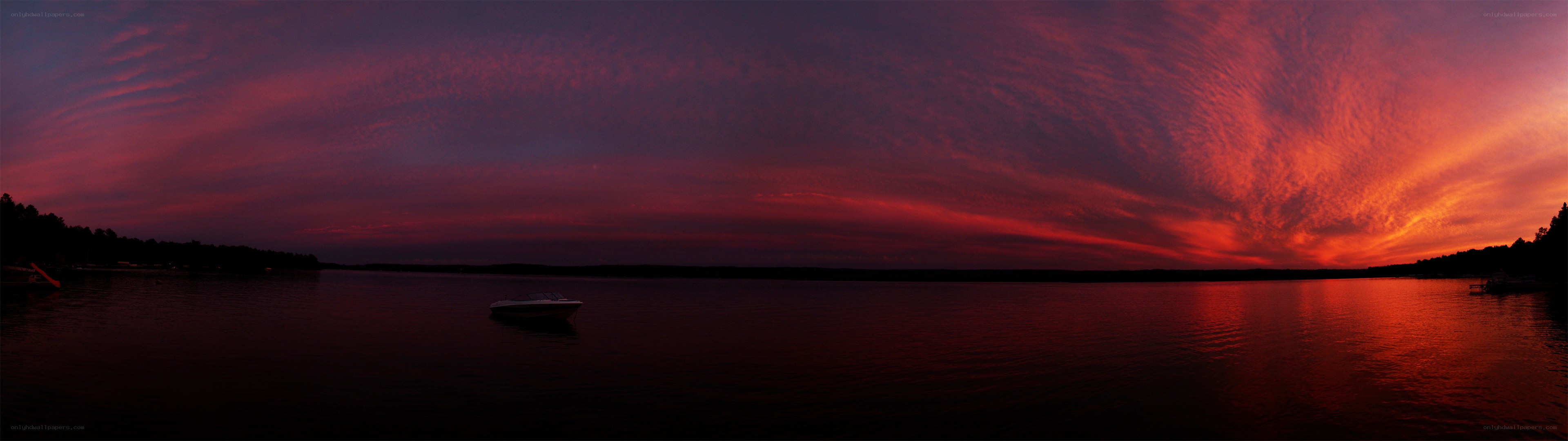 Red sunset over a lake
