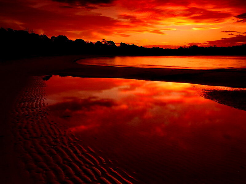 Red Sunset over Beach
