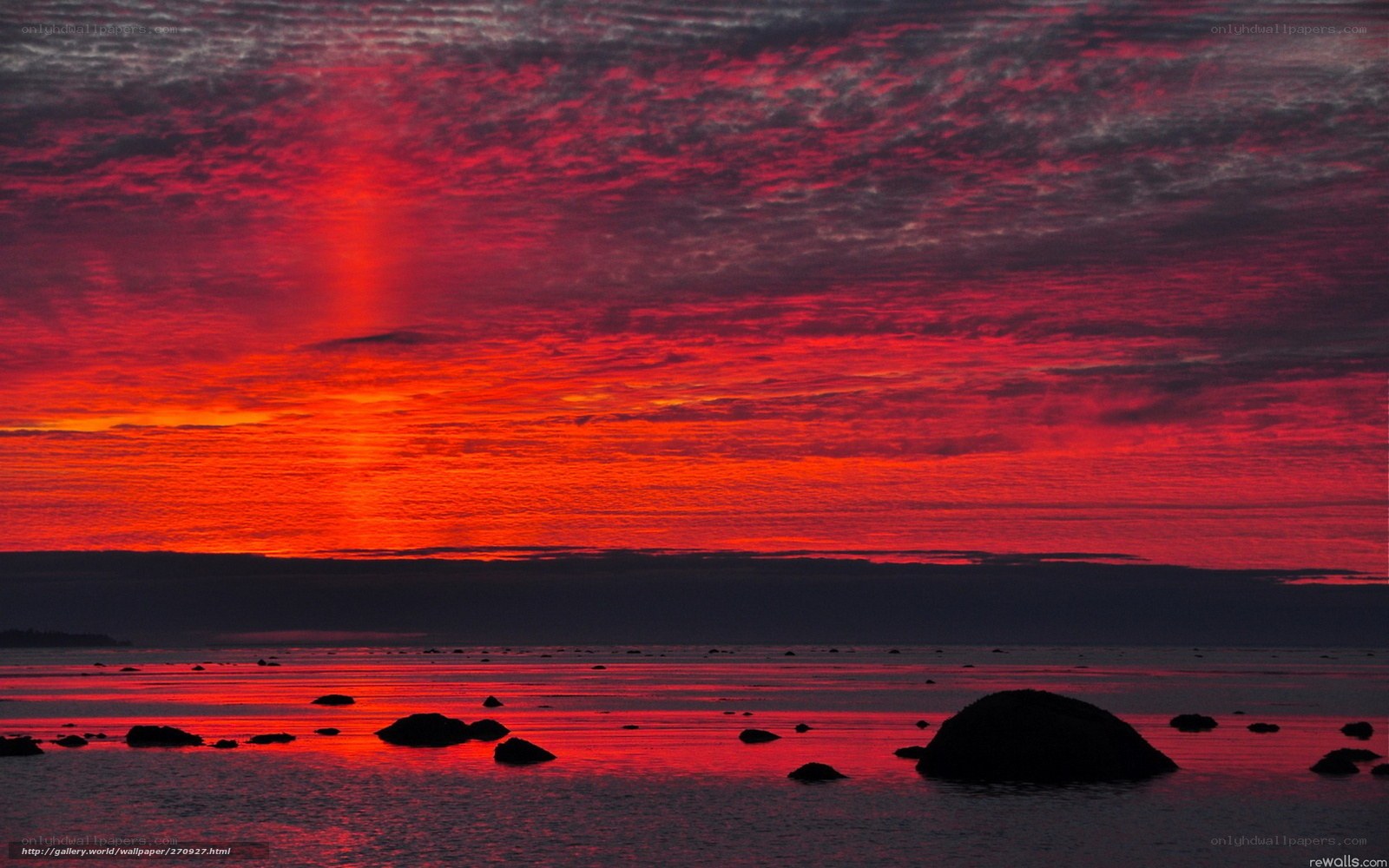 Red sunset over calm sea