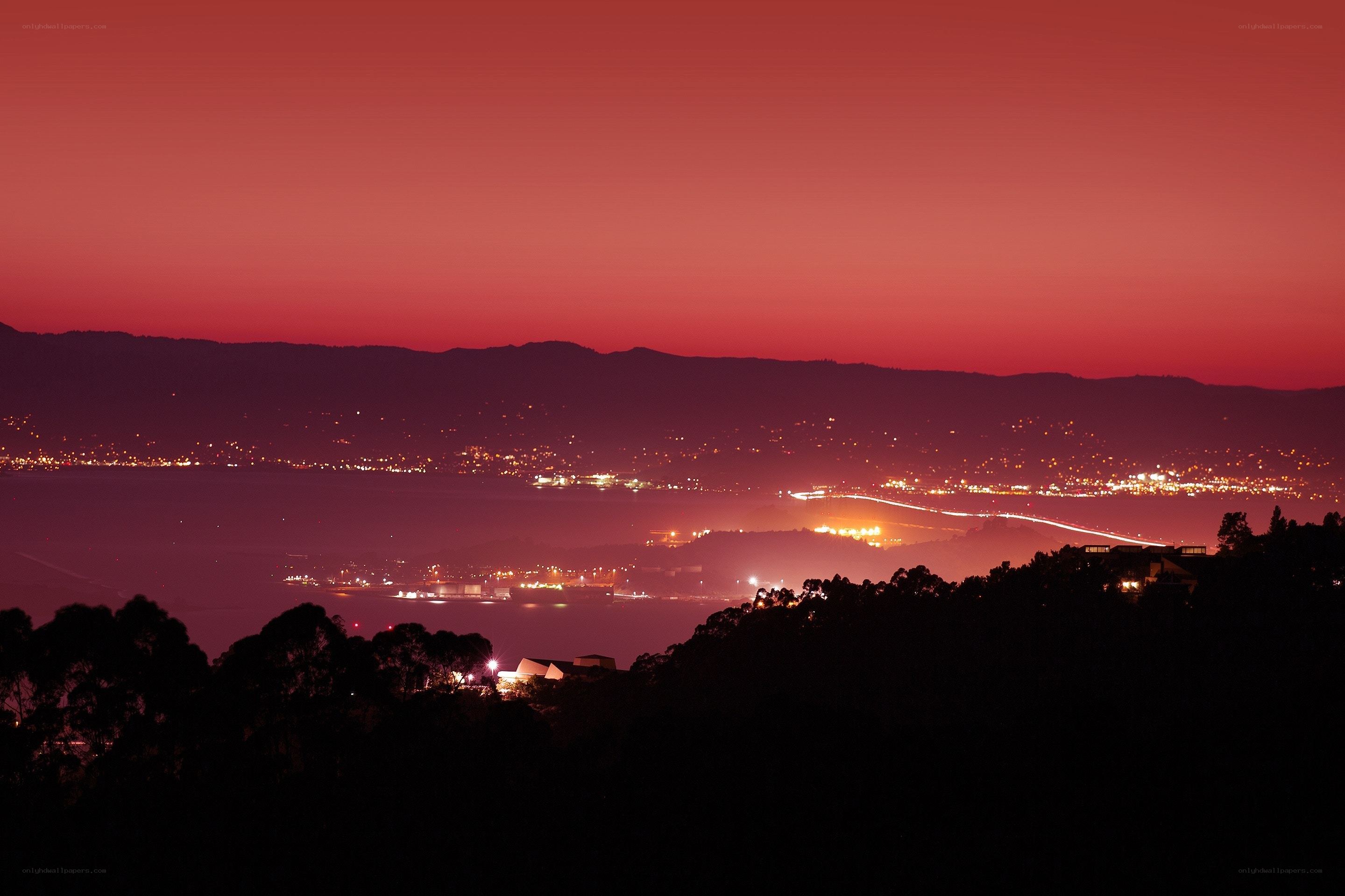 Red sunset over cityscape