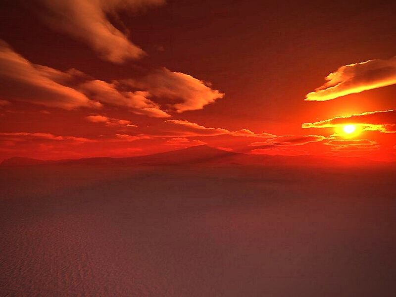 Red sunset over desert