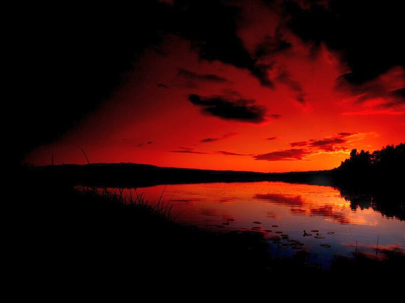 Red Sunset over Lake — Dramatic