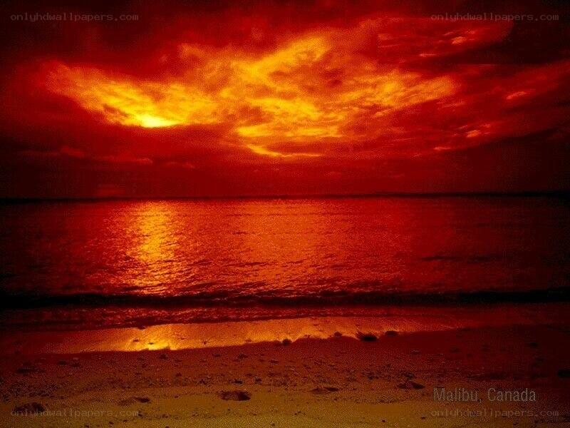 Red sunset over Malibu beach
