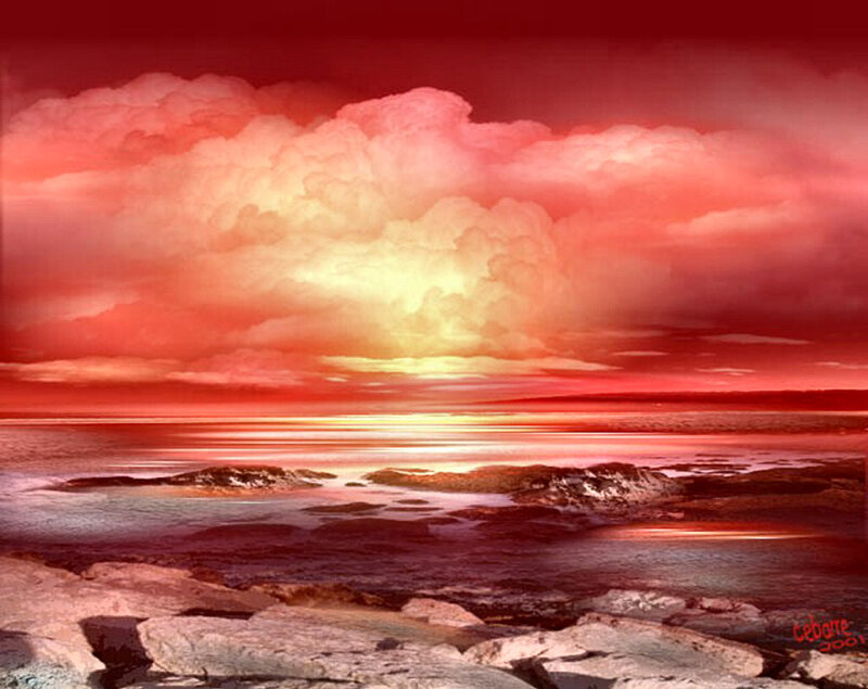 Red Sunset over Ocean — Dramatic