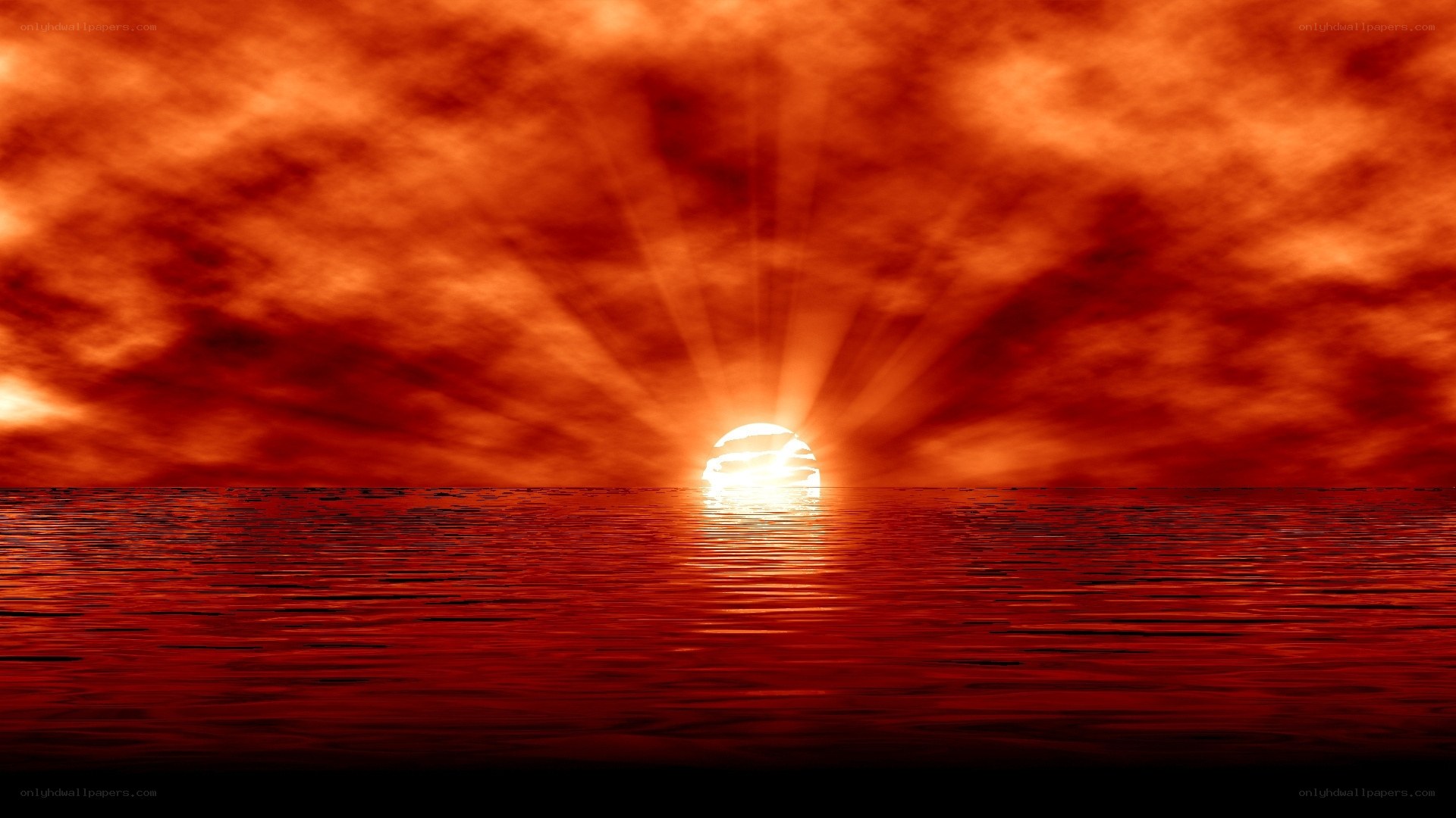 Red sunset over ocean