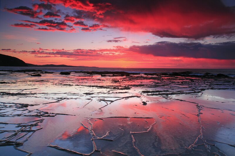 Red Sunset over Rocks