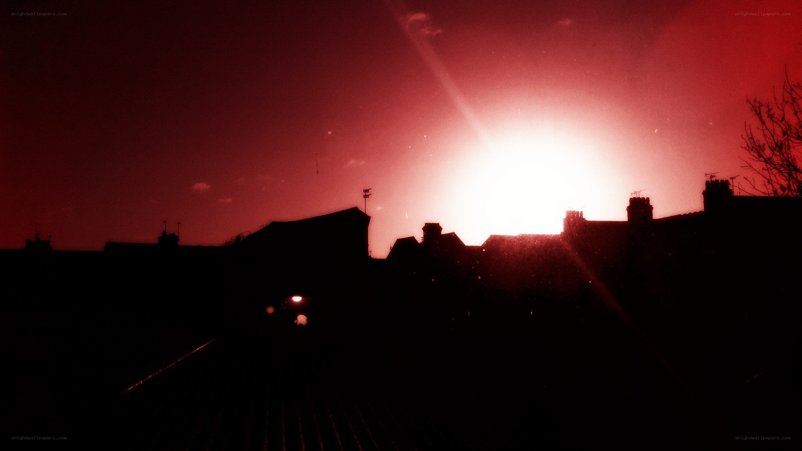 Red sunset over rooftops