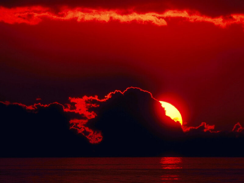 Red sunset over the ocean