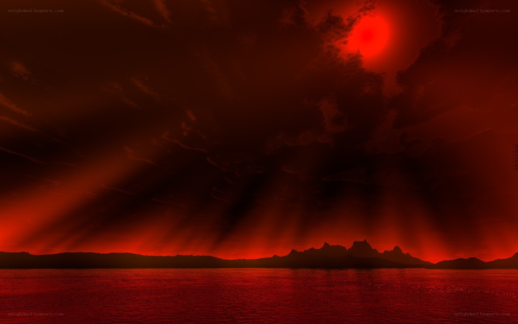 Red sunset over water