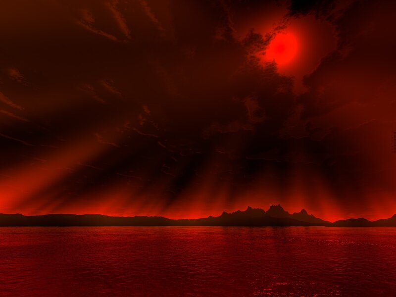 Red sunset over water