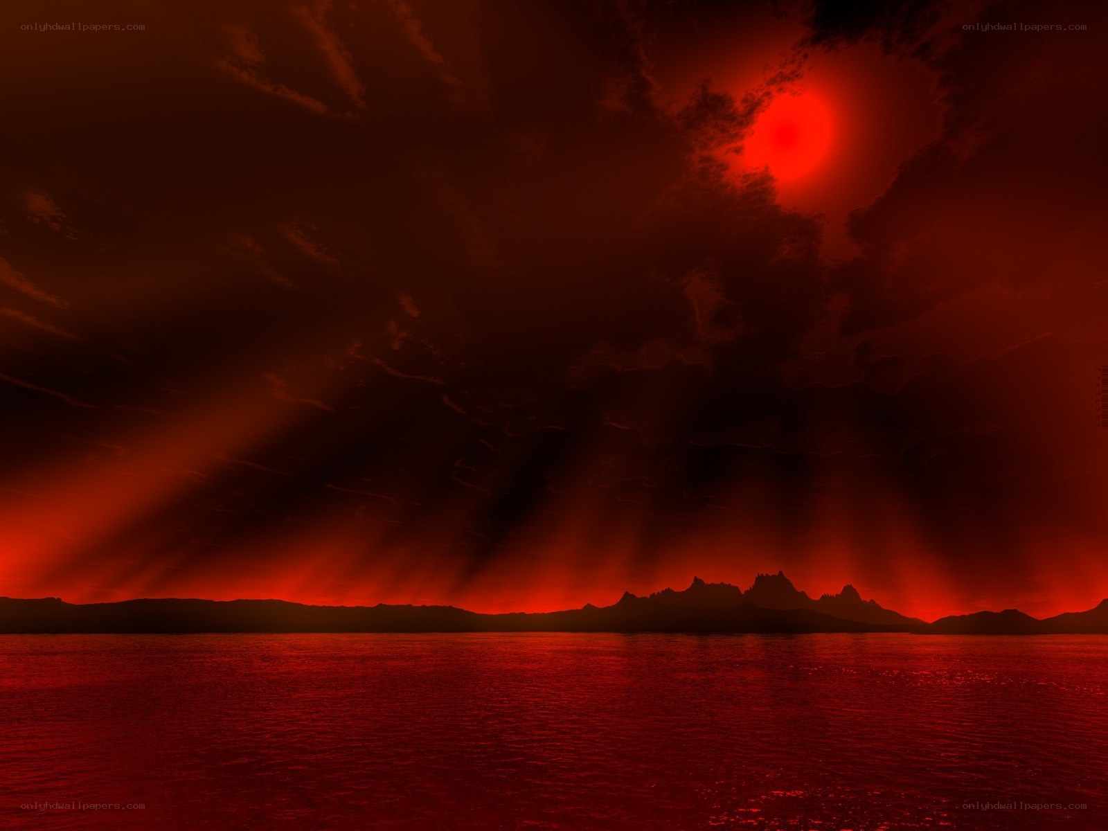 Red sunset over water