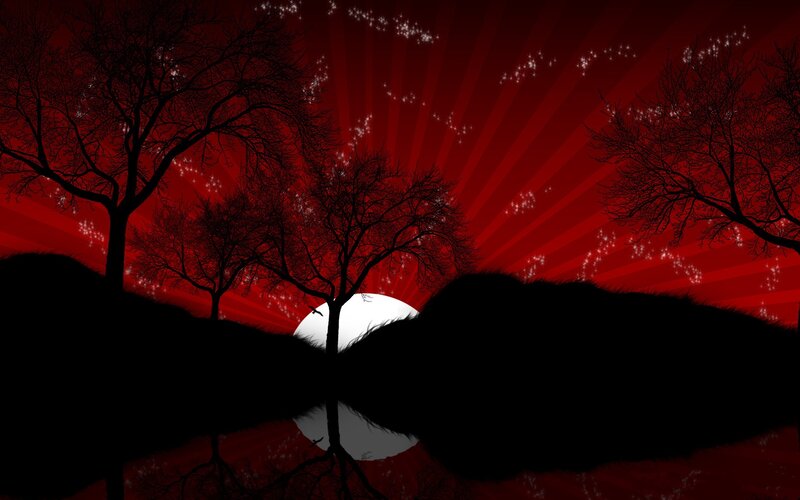 Red sunset with silhouetted trees