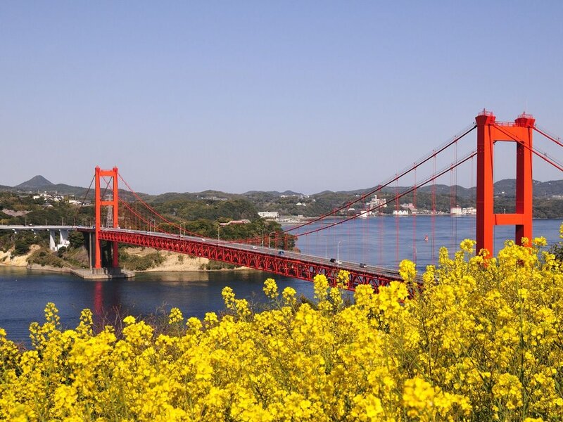 Red Suspension Bridge — Serene, Spring