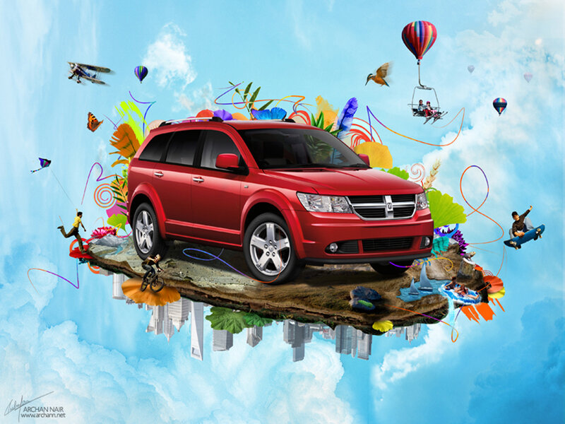 Red Suv on Floating Island