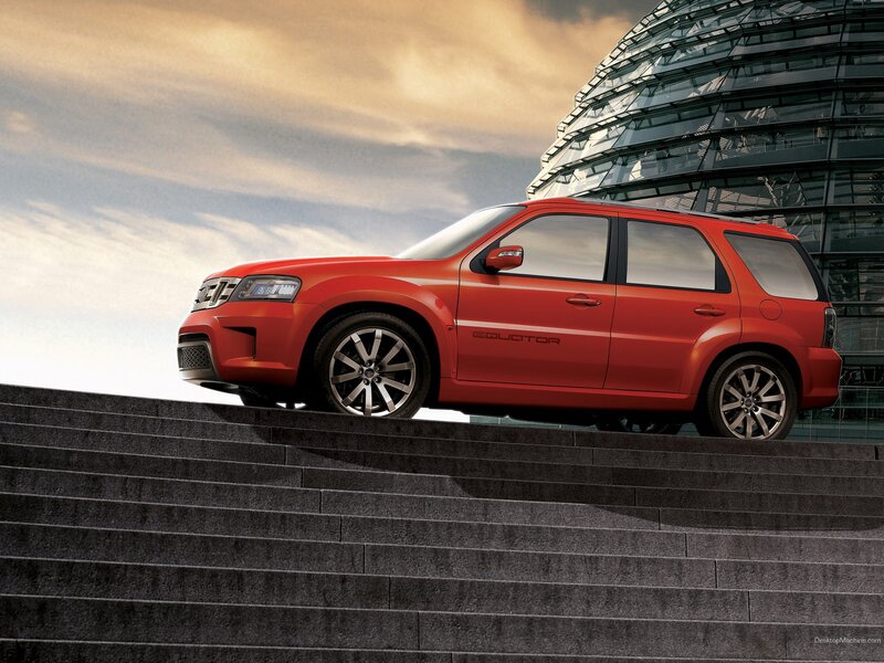 Red Suv on Stairs — Dramatic