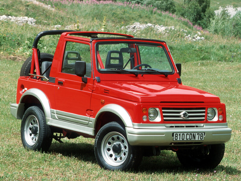 Red Suzuki Samurai off-road vehicle