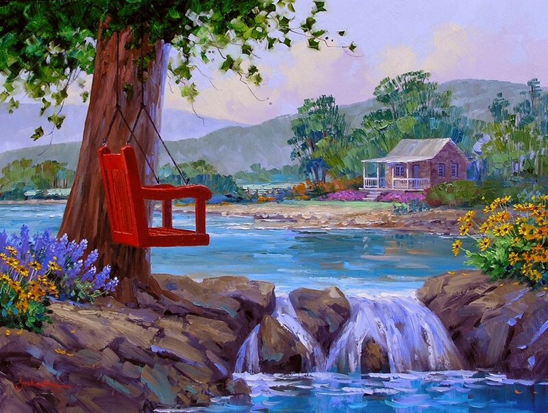 Red Swing by River