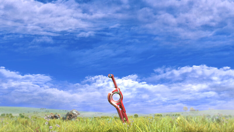 Red sword in a field