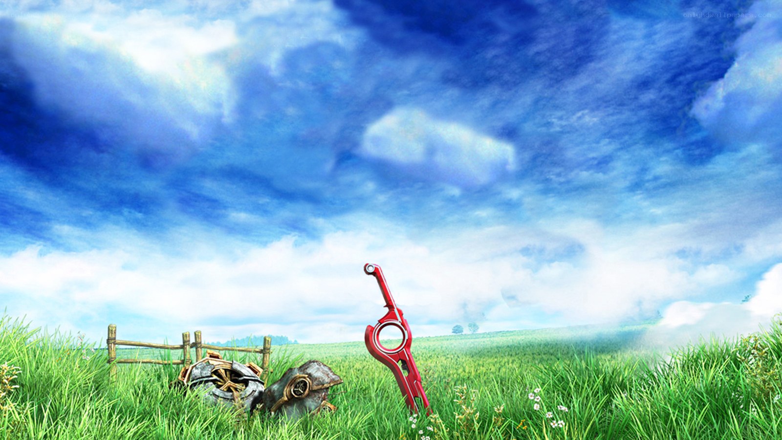 Red sword in a green field
